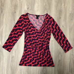 Ann Taylor Size Extra Small Shirt Top Colorful Pattern Blouse Business Casual